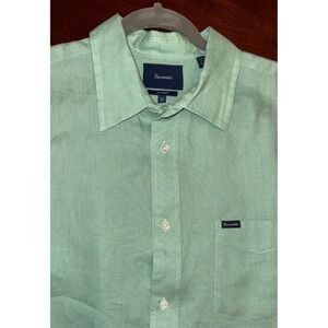 Façonnable 100% Linen Shirt Mens XL Green Classique Short Sleeve Summer Beach